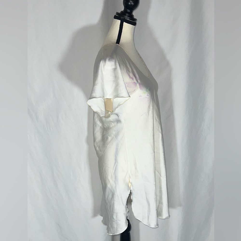 Miss Elaine • Vintage Silky Satin Nightgown High-Low Side Slits Flowers Petite - Picture 5 of 9
